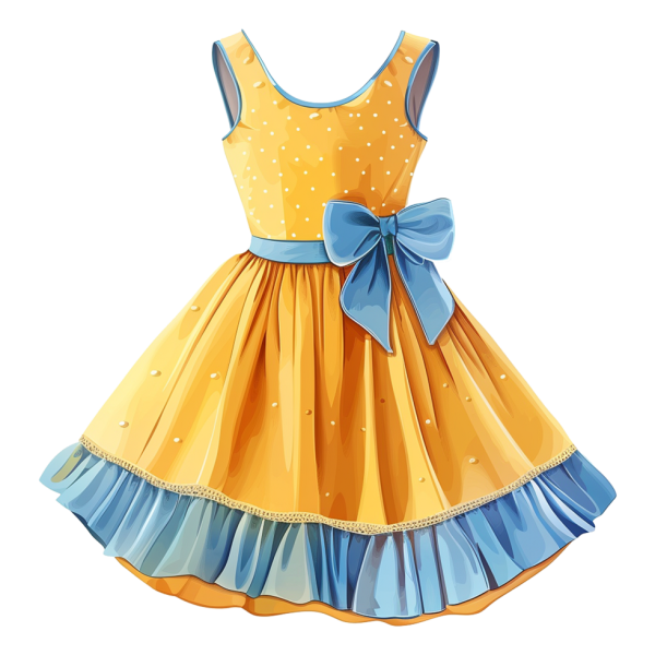 Elegant Yellow Party Dress with Blue Bow