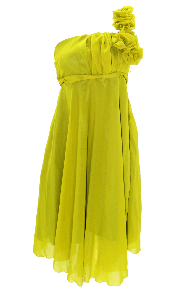 Lime Green One-Shoulder Chiffon Dress